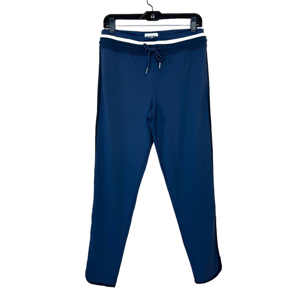 NEW Wknd Nation Blue Track Pants Skinny Leg Workleisure Side Stripe Drawstring L